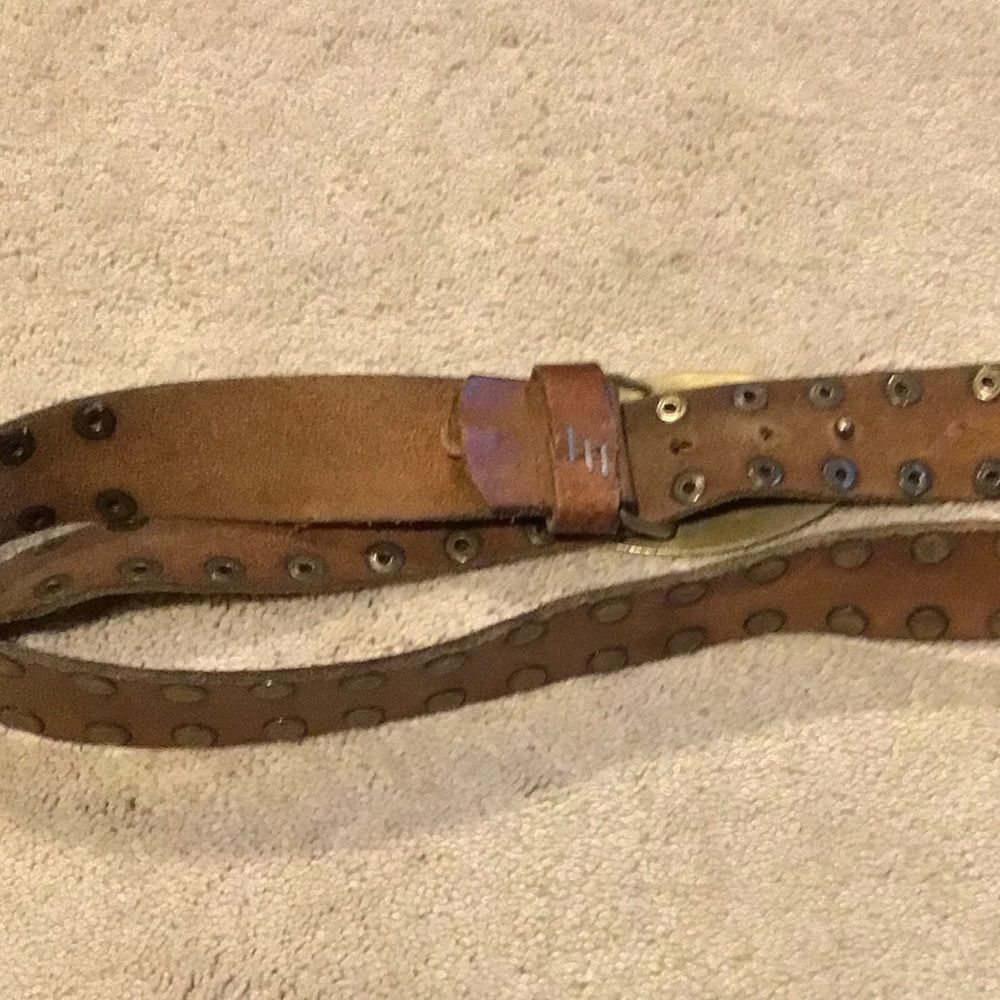 Vintage Leather Western Brown Studded Belt with Ornate Buckle - Picture 4 of 7
